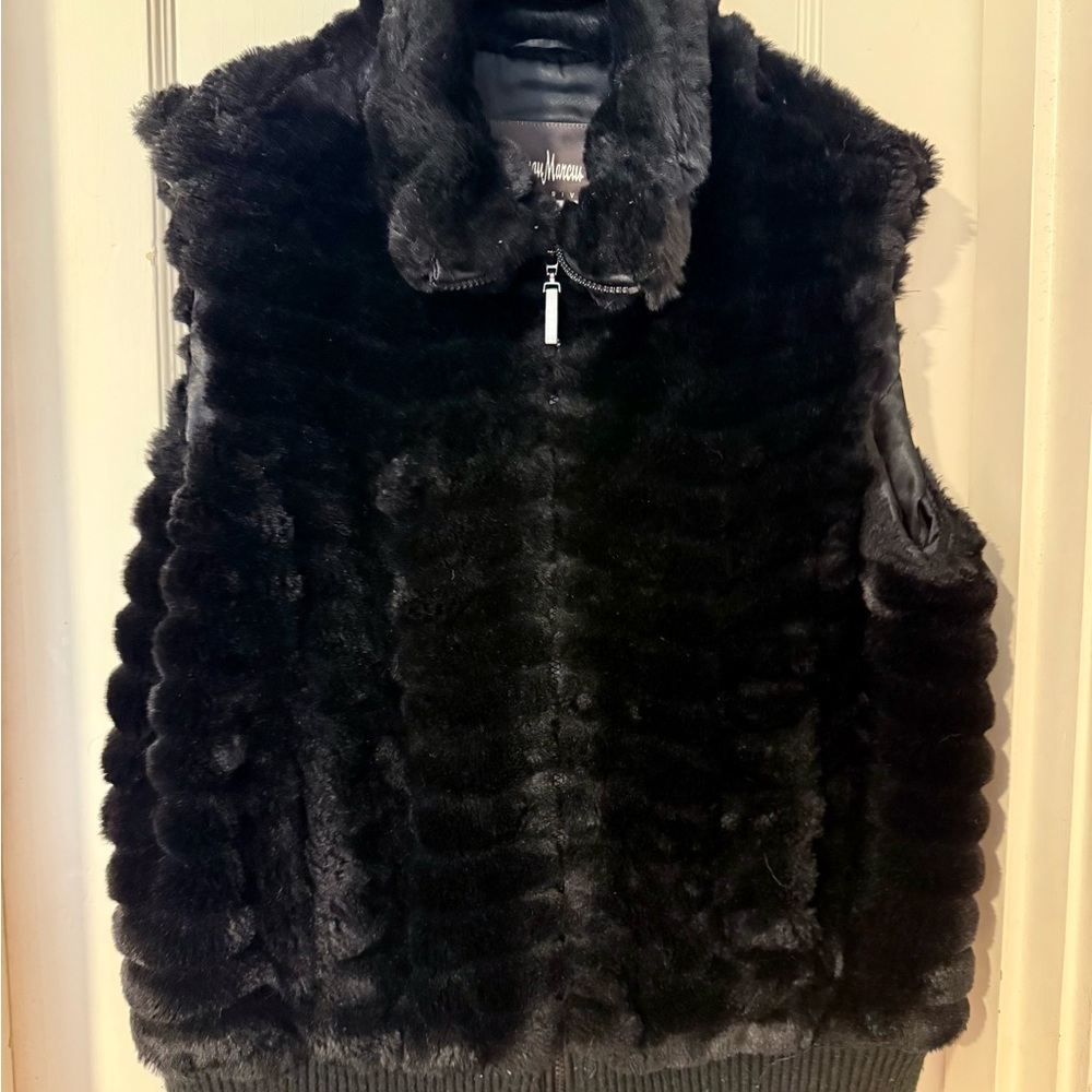 Neiman Marcus Black Faux Fur Jacket